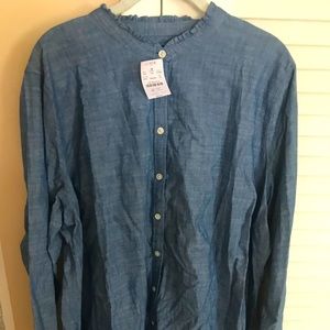 Chambray button down with ruffle collar. NWT